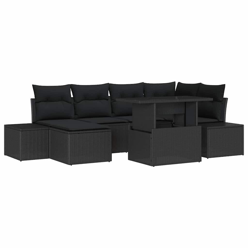 vidaXL Conjunto de Sofá de Jardim com almofada 7 pcs Preto