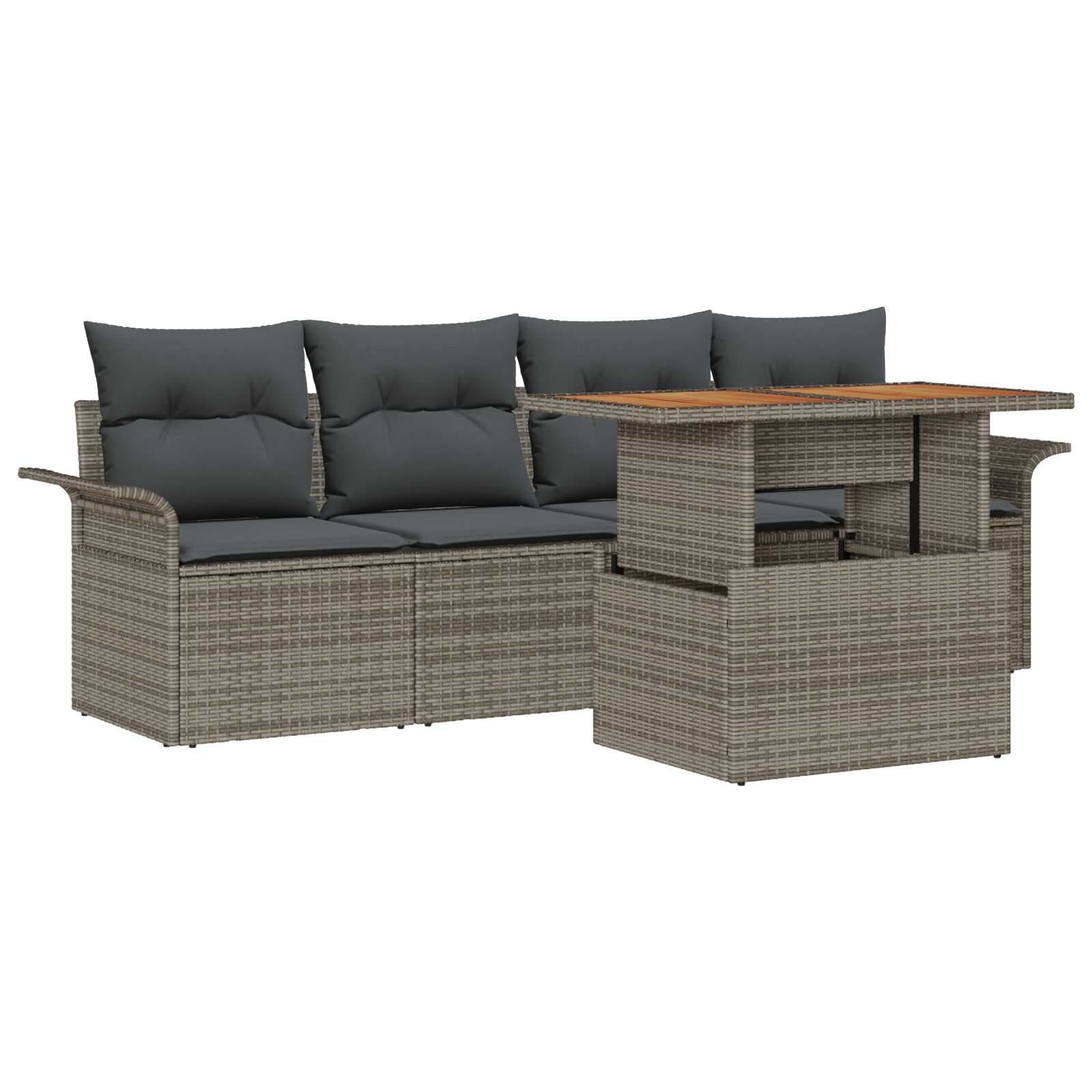 vidaXL Conjunto de Sofá de Jardim com almofada 5 pcs Cinzeto vime PE