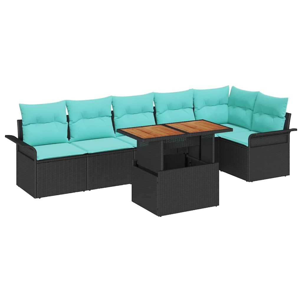 vidaXL Conjunto de Sofá de Jardim 7 pcs Preto e Azul vime PE
