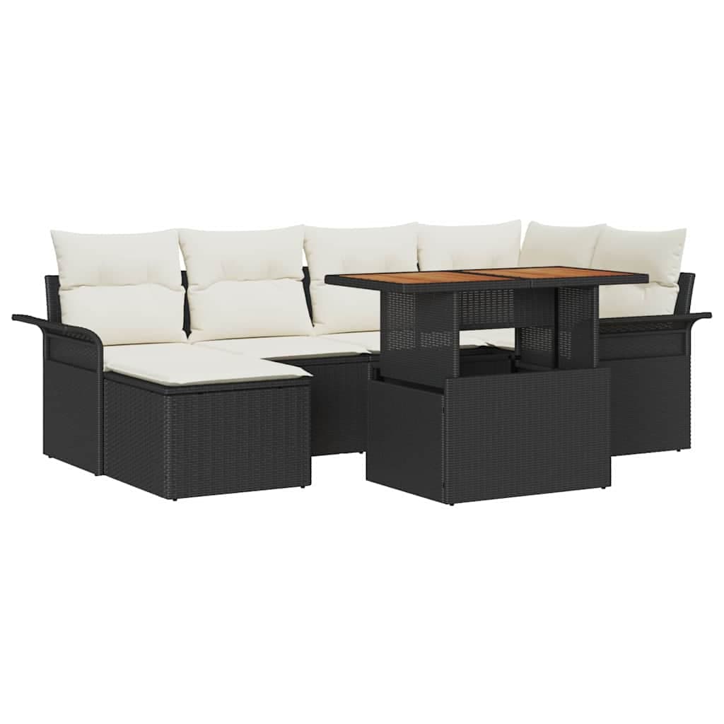 vidaXL Conjunto de Sofá de Jardim 7 pcs Preto e Creme vime PE