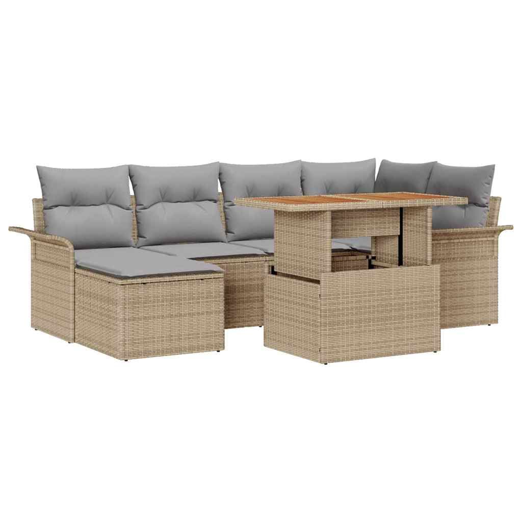 vidaXL Conjunto de Sofá de Jardim 7 pcs Bege e Cinza Claro vime PE
