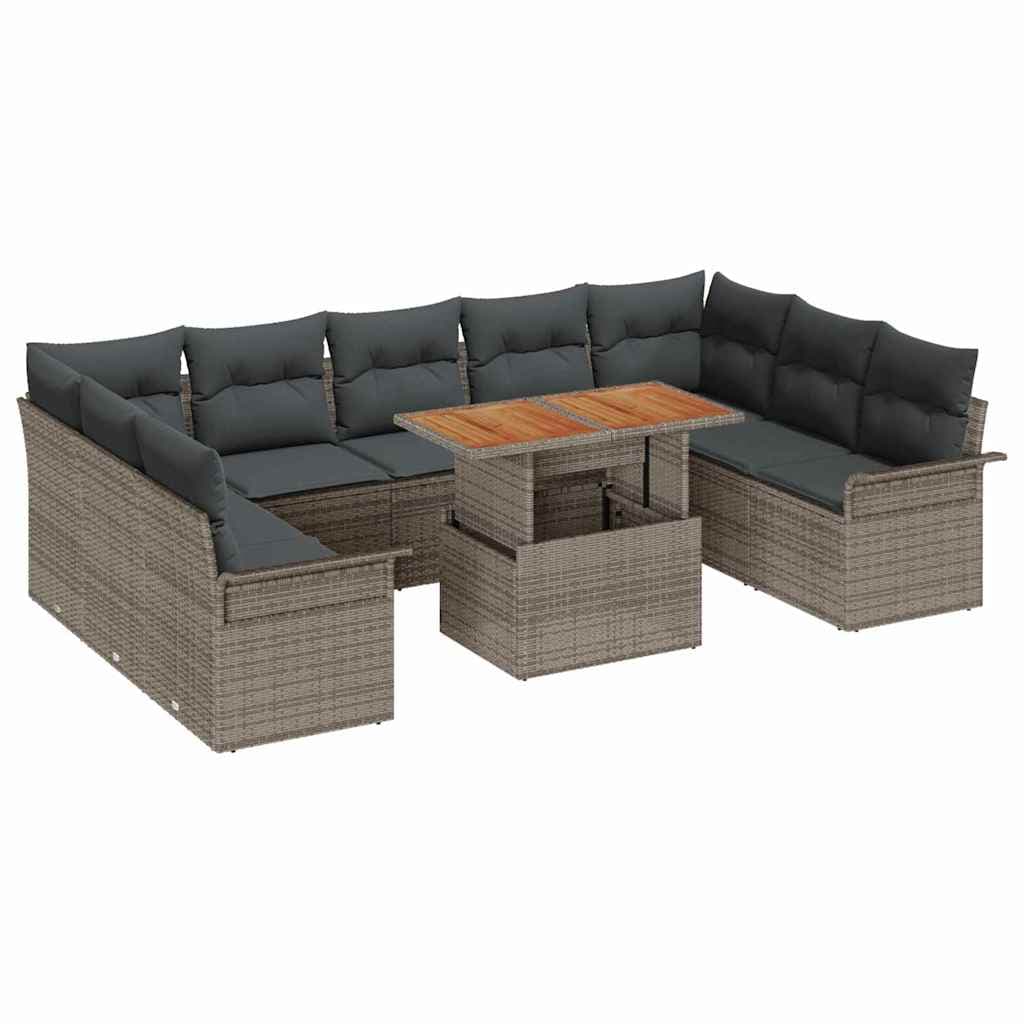 vidaXL Conjunto de Sofá de Jardim com almofada 10 pcs Cinzeto
