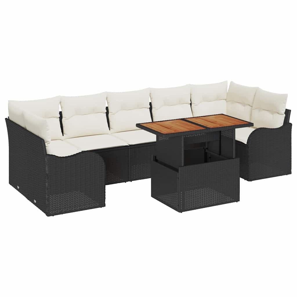 vidaXL Conjunto de Sofá de Jardim 8 pcs Preto e Creme vime PE