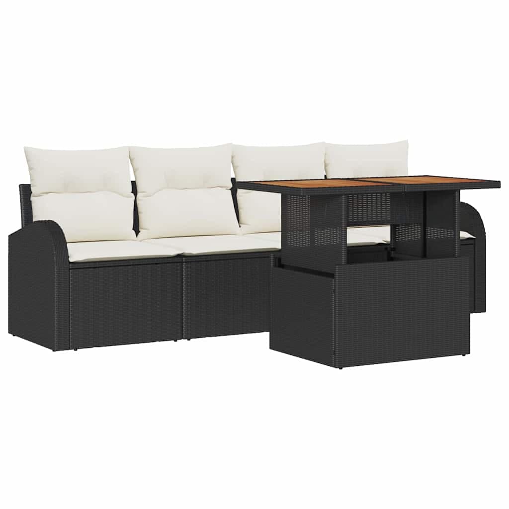vidaXL Conjunto de Sofá de Jardim 5 pcs Preto e creme