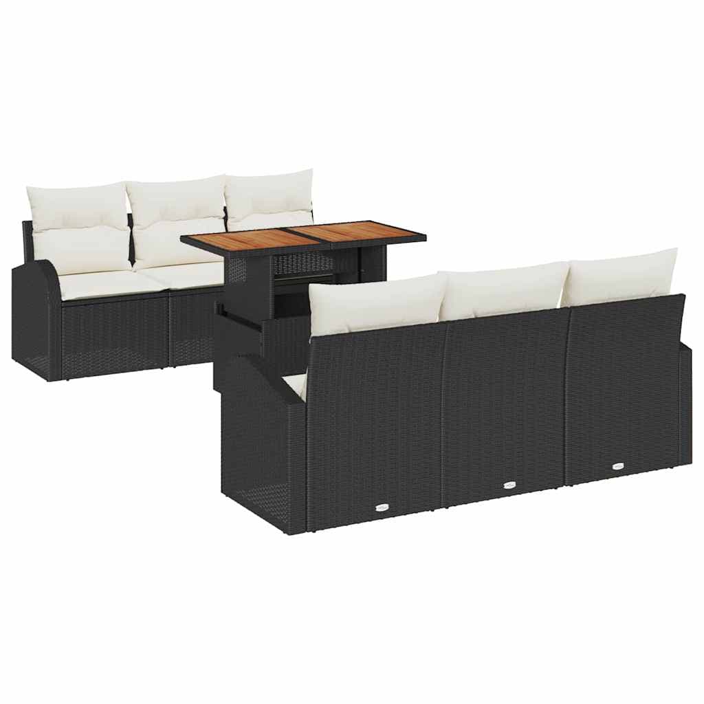 vidaXL Conjunto de Sofá de Jardim com almofada 7 pcs Preto e creme