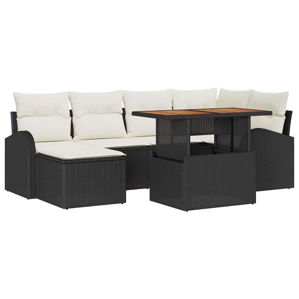 vidaXL Conjunto de Sofá de Jardim com almofada 7 pcs Preto e creme