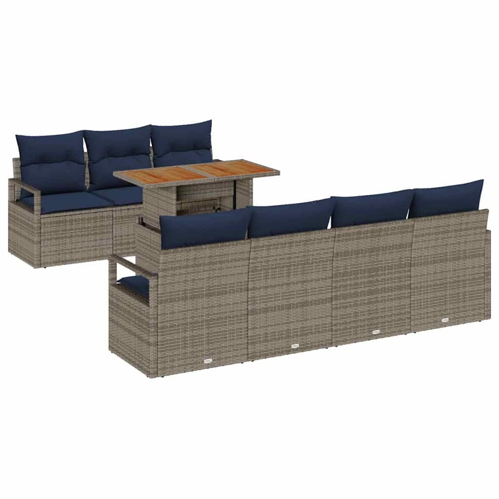 vidaXL Conjunto de Sofá de Jardim com almofada 8 pcs Cinza e Azul