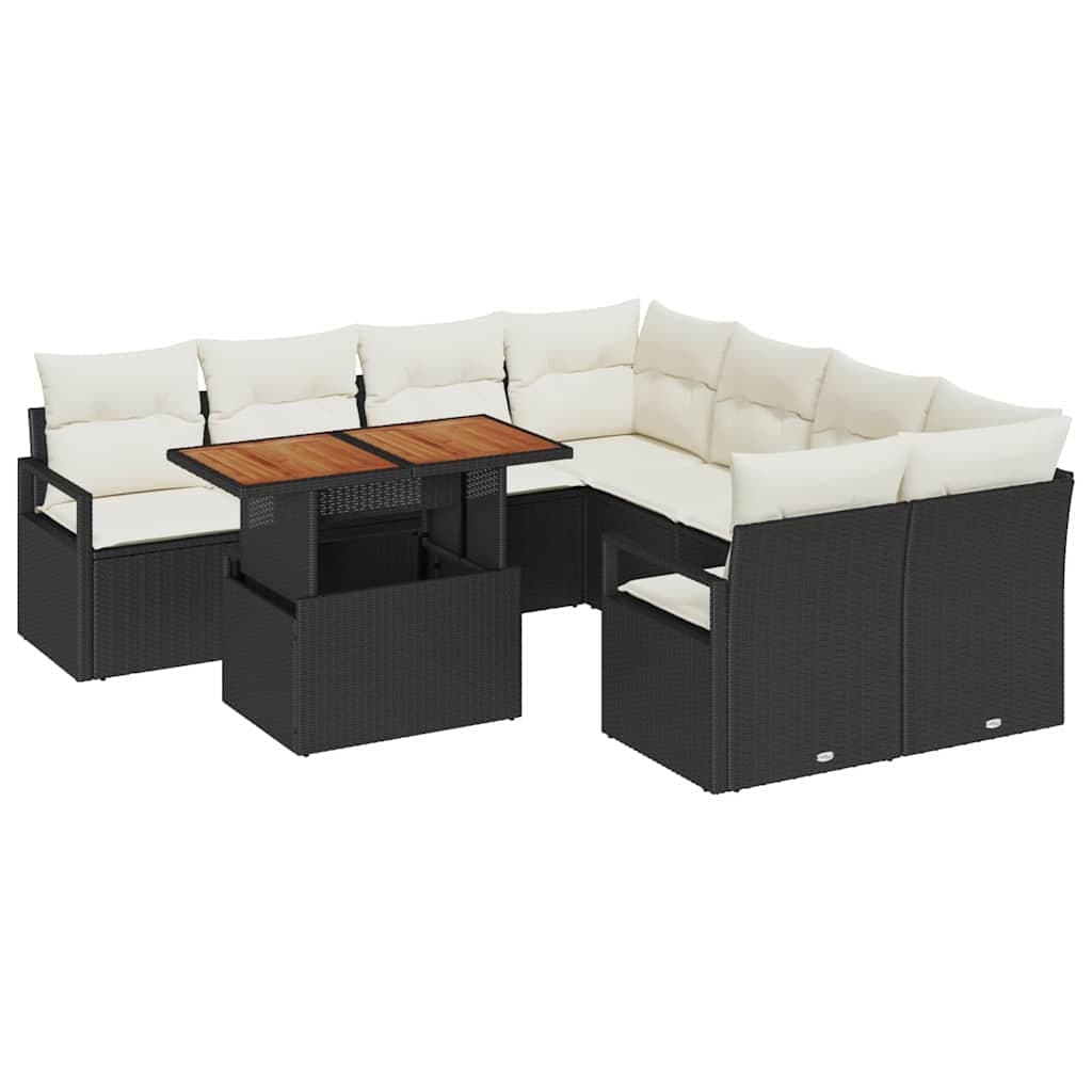 vidaXL Conjunto de Jantar para Jardim com almofada 9 pcs Preto e Creme
