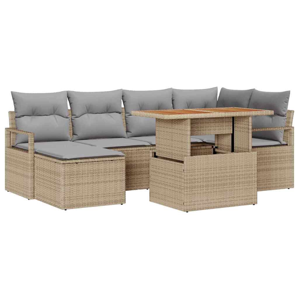 vidaXL Conjunto de Jantar para Jardim com almofada 7 pcs Bege e Cinza