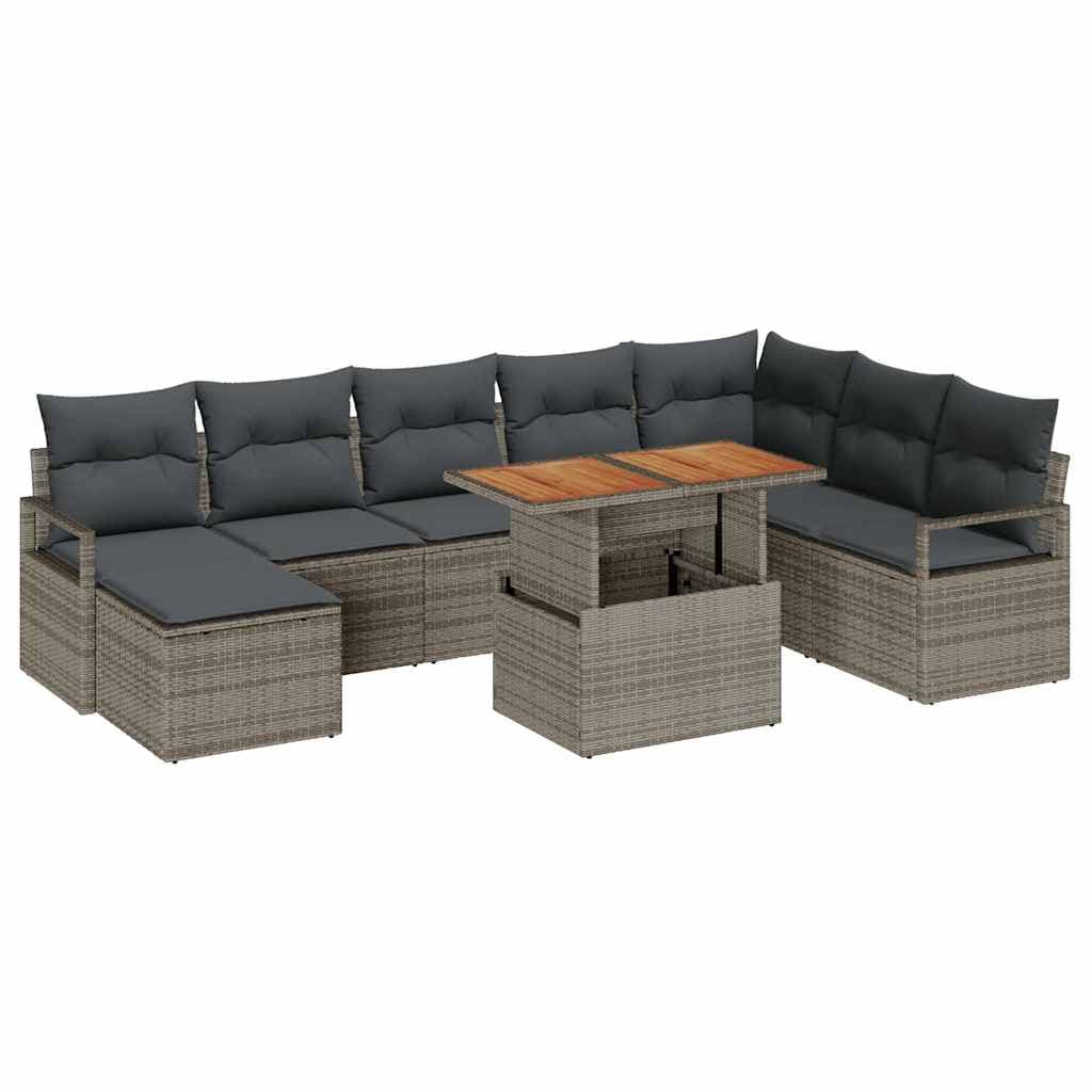 vidaXL Conjunto de Sofá de Jardim com almofada 9 pcs Cinza e Marrom