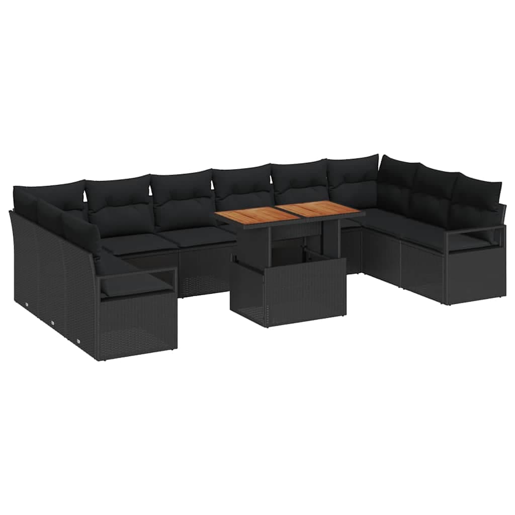 vidaXL Conjunto de Sofá de Jardim com almofada 11 pcs Preto e Marrom
