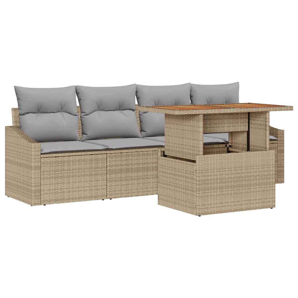 vidaXL Conjunto de Sofá de Jardim 5 pcs Bege Rattan Sintético