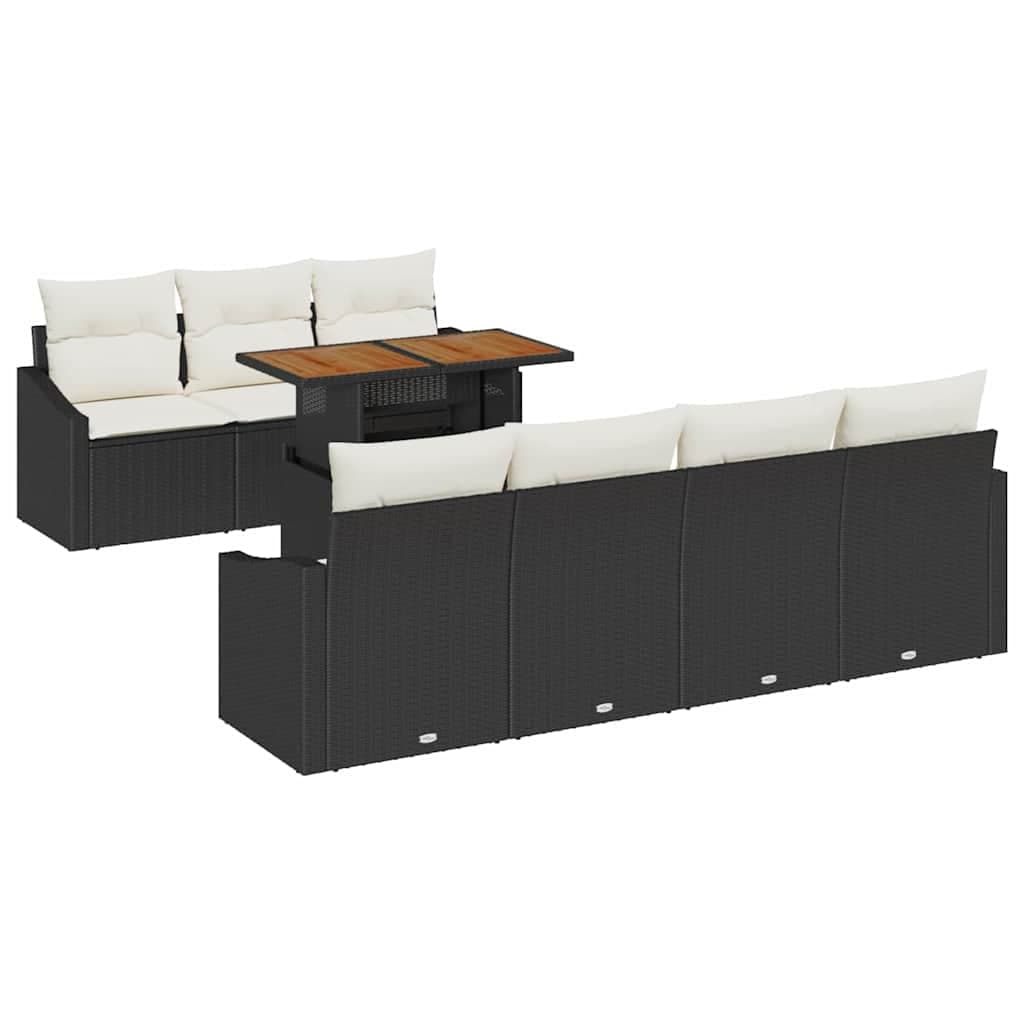 vidaXL Conjunto de Jantar para Jardim com almofada 8 pcs Preto e Creme