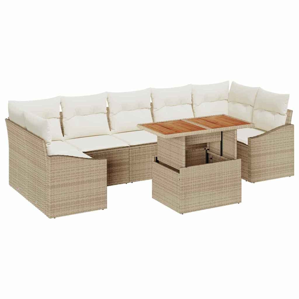 vidaXL Conjunto de Jantar para Jardim com almofada 8 pcs Bege e Creme