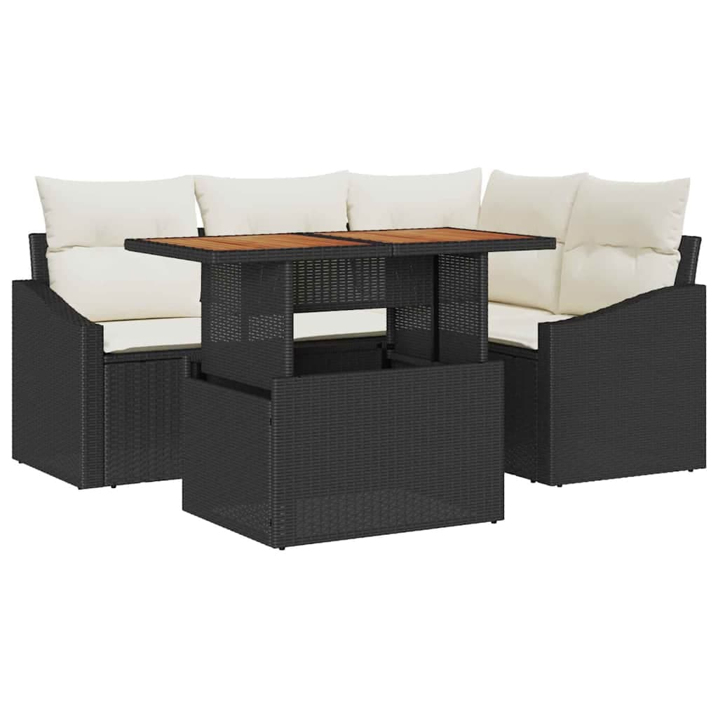 vidaXL Conjunto de Jantar para Jardim com almofada 5 pcs Preto e Creme