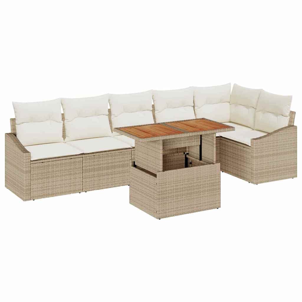 vidaXL Conjunto de Jantar para Jardim com almofada 7 pcs Bege e Creme