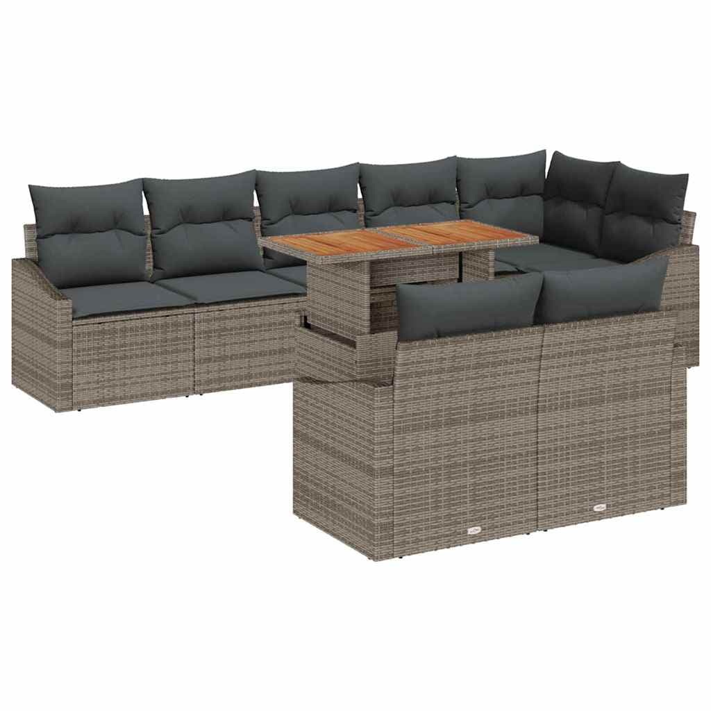 vidaXL Conjunto de Sofá de Jardim com almofada 9 pcs Cinza e Marrom