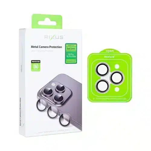 Rixus Vidro Temperado com Proteção Metálica para Câmara do iPhone 16 Pro e 16 Pro Max – Titanium Natural