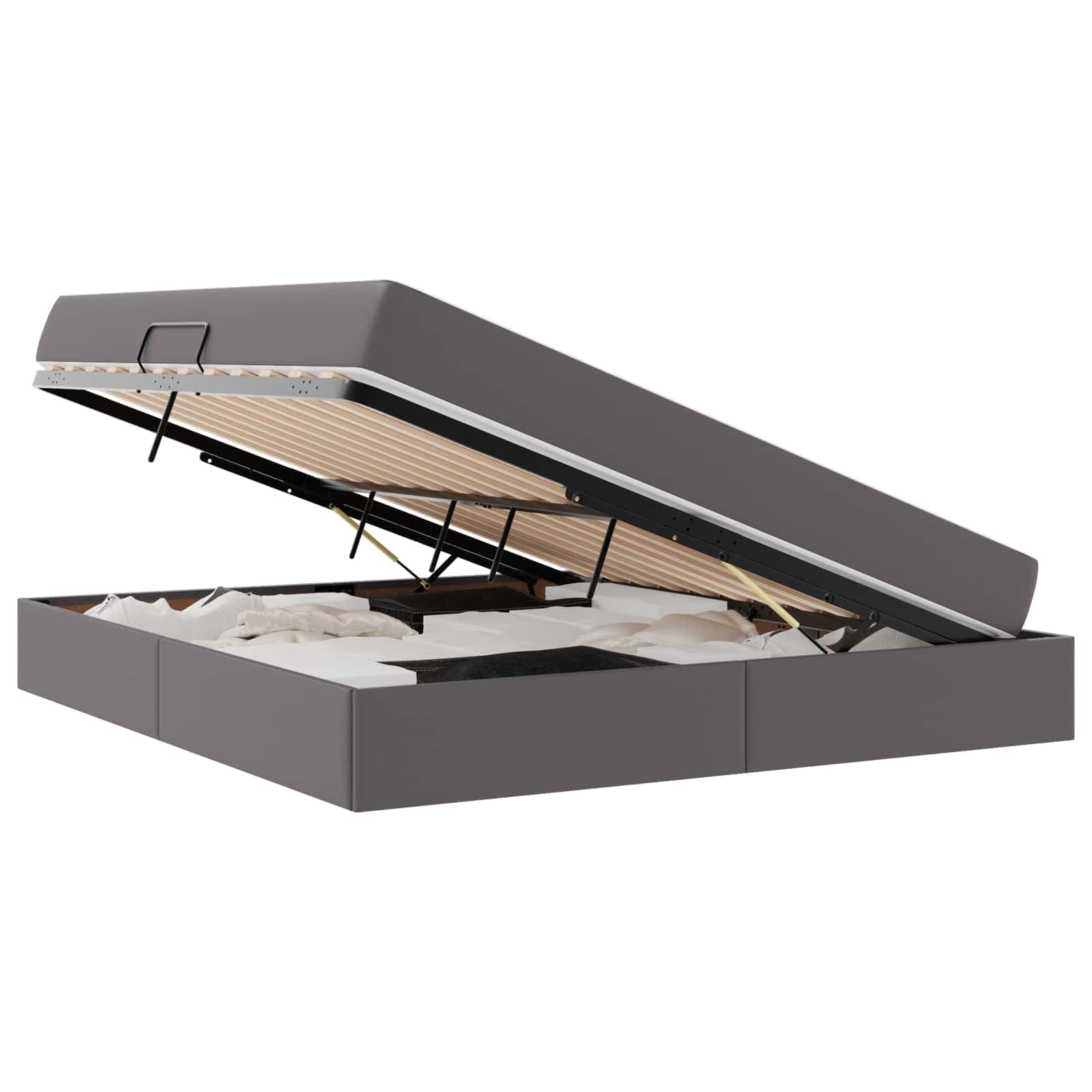 vidaXL Cama com arrumação e colchão com colchão 2 pcs Cinzeto Couro