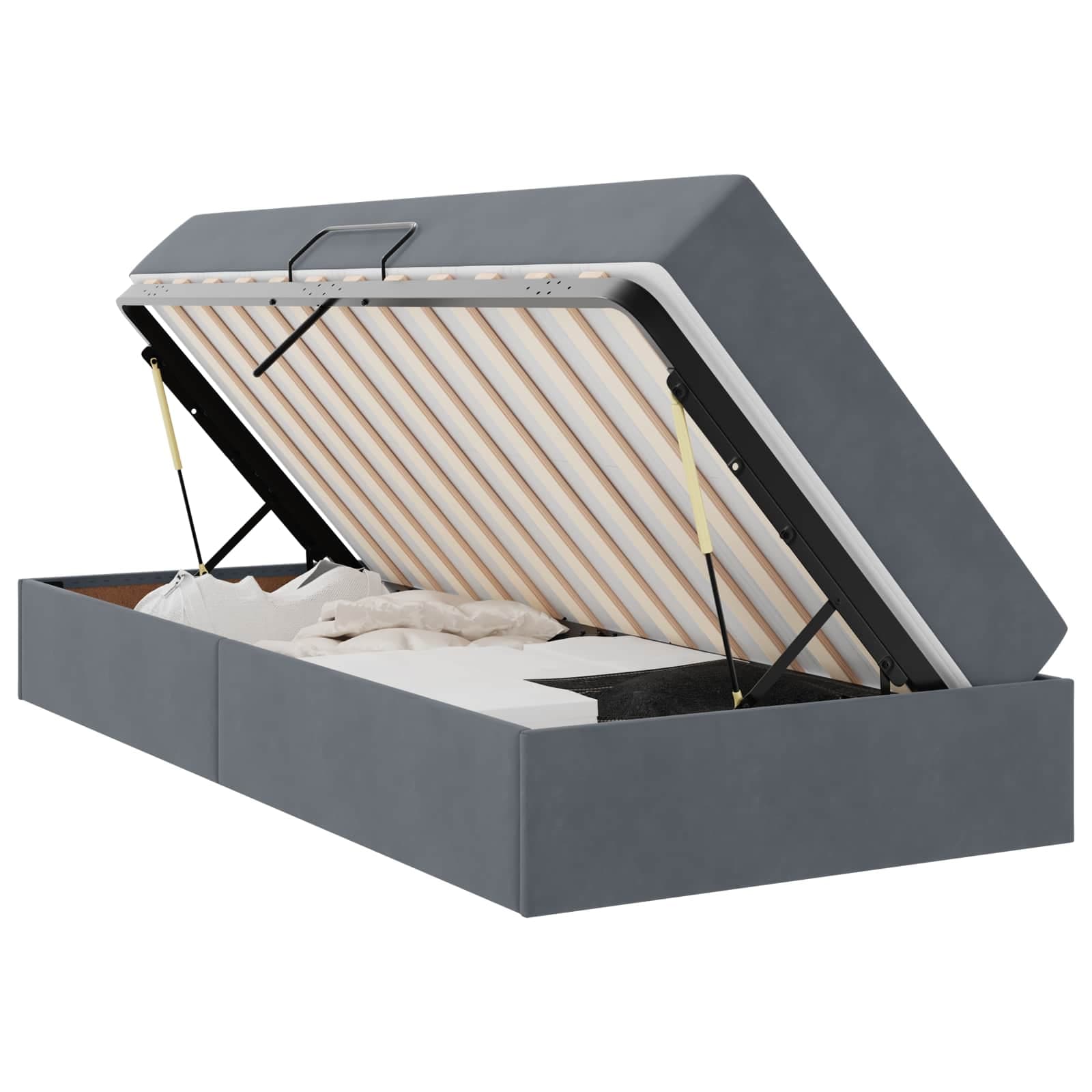 vidaXL Cama com arrumação e colchão Cinza Escuro 90 x 200 cm Veludo