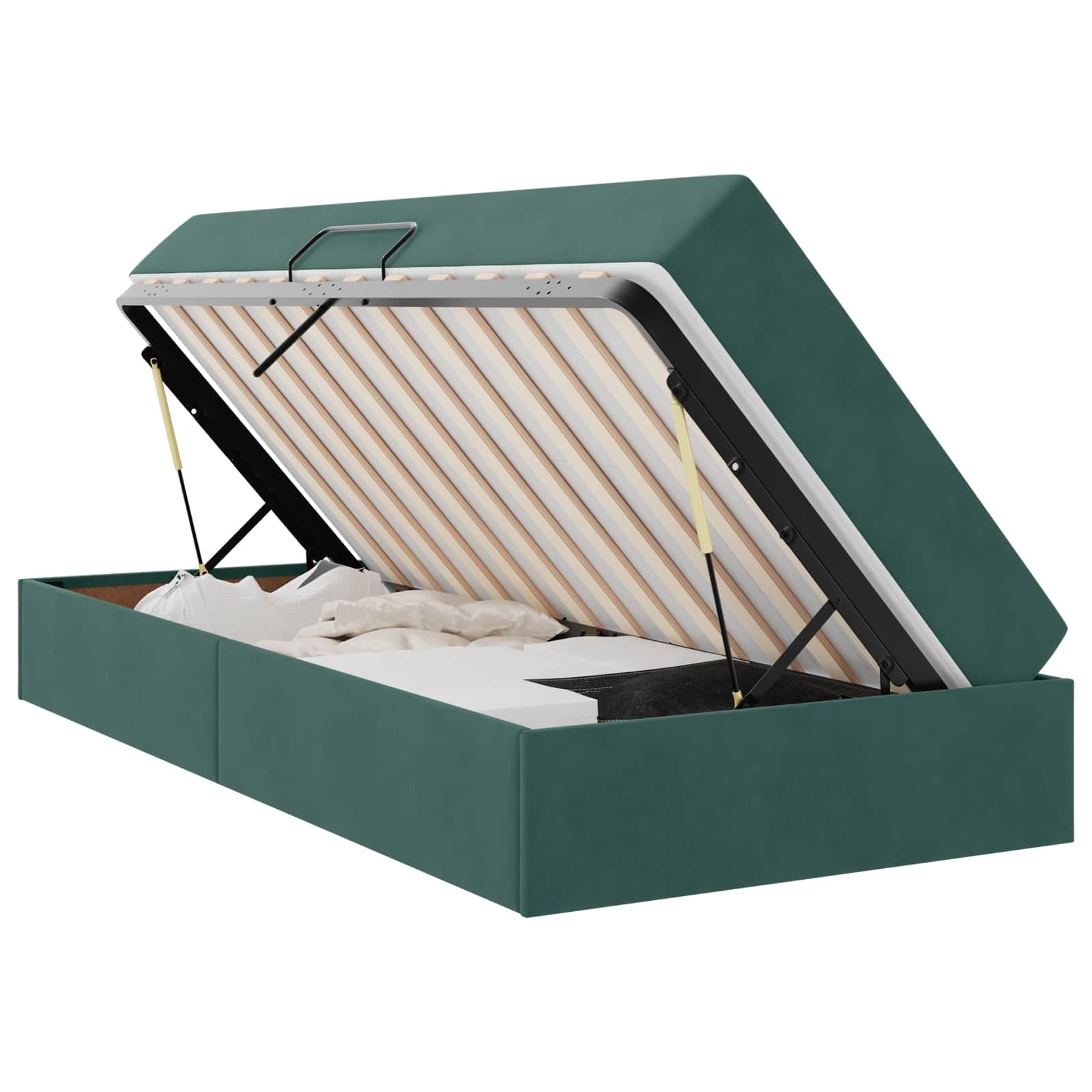 vidaXL Cama com arrumação e colchão Verde Escuro 90 x 200 cm Veludo