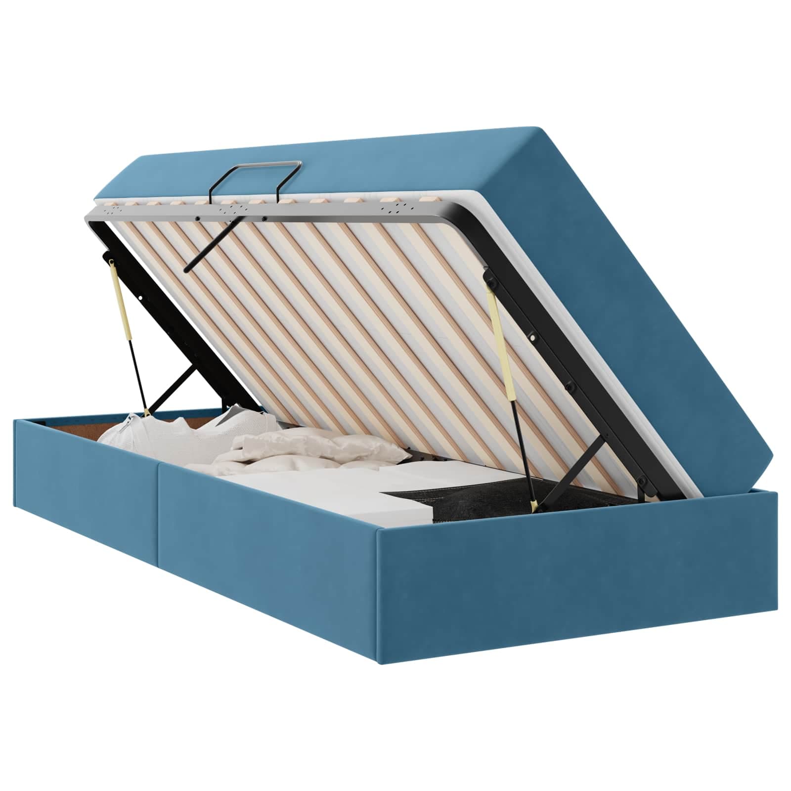 vidaXL Cama com arrumação e colchão Azul Escuro 100 x 200 cm Veludo