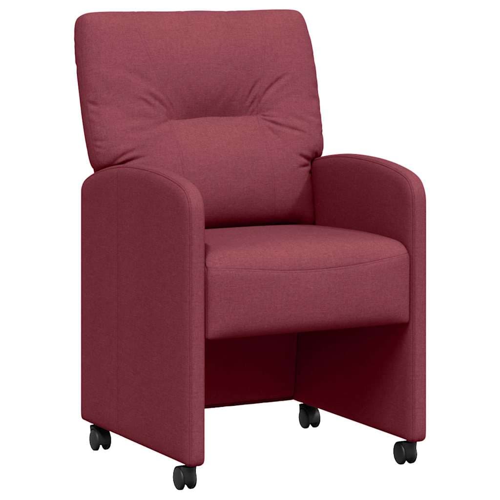 vidaXL Cadeiras de Jantar com Rodas 2 pcs vermelho tinto tecido