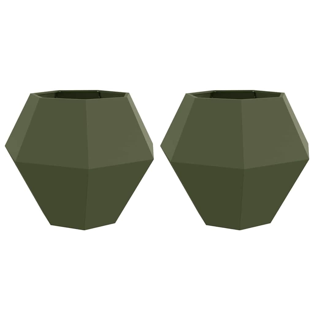 vidaXL Floreira 2 pcs Verde Oliva 100 x 100 x 80 cm Aço