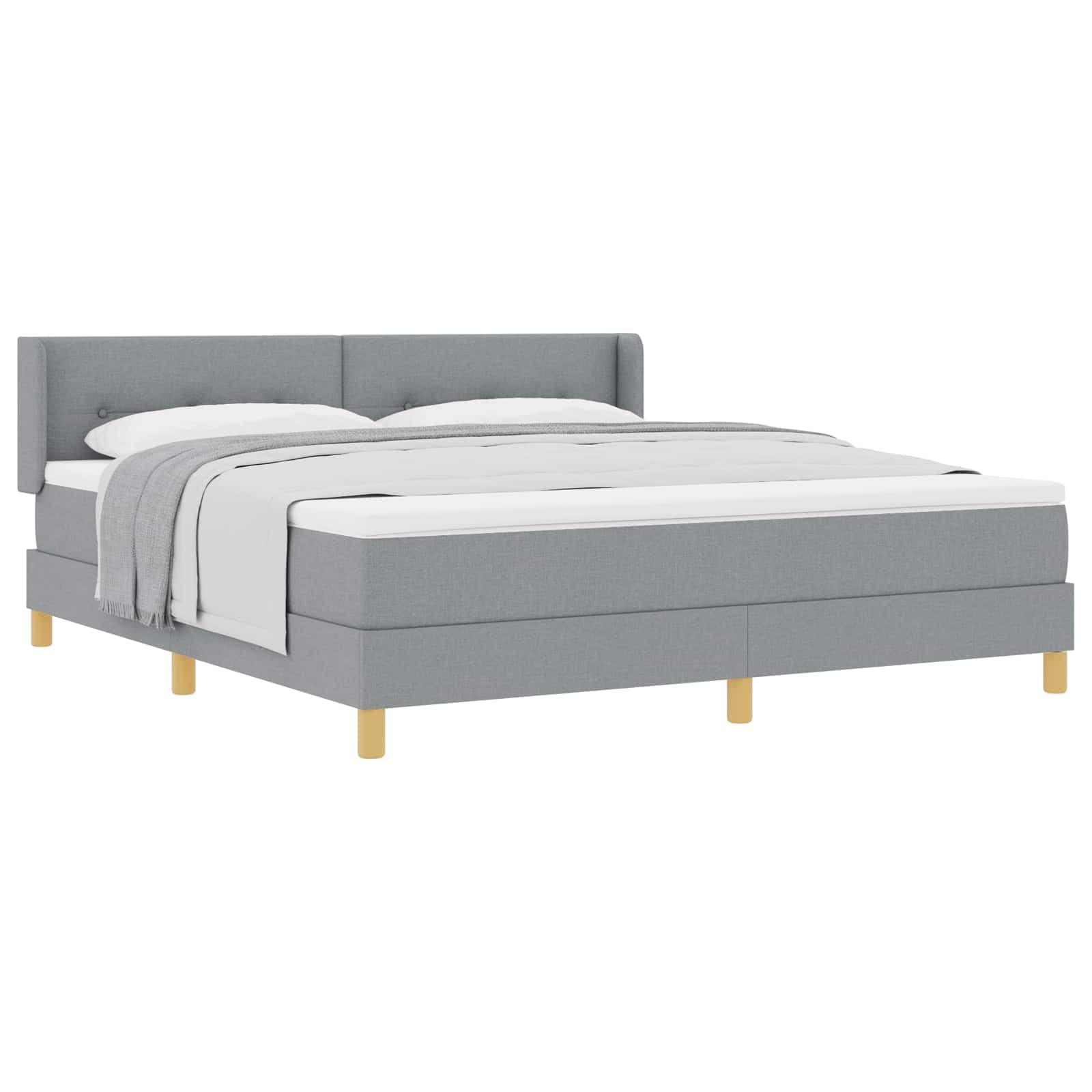 vidaXL Cama Box com Colchão Cinza Claro 180x200 cm Tecido, Cabeceira com Botões Cinza Claro 180 cm Tecido - 82644587