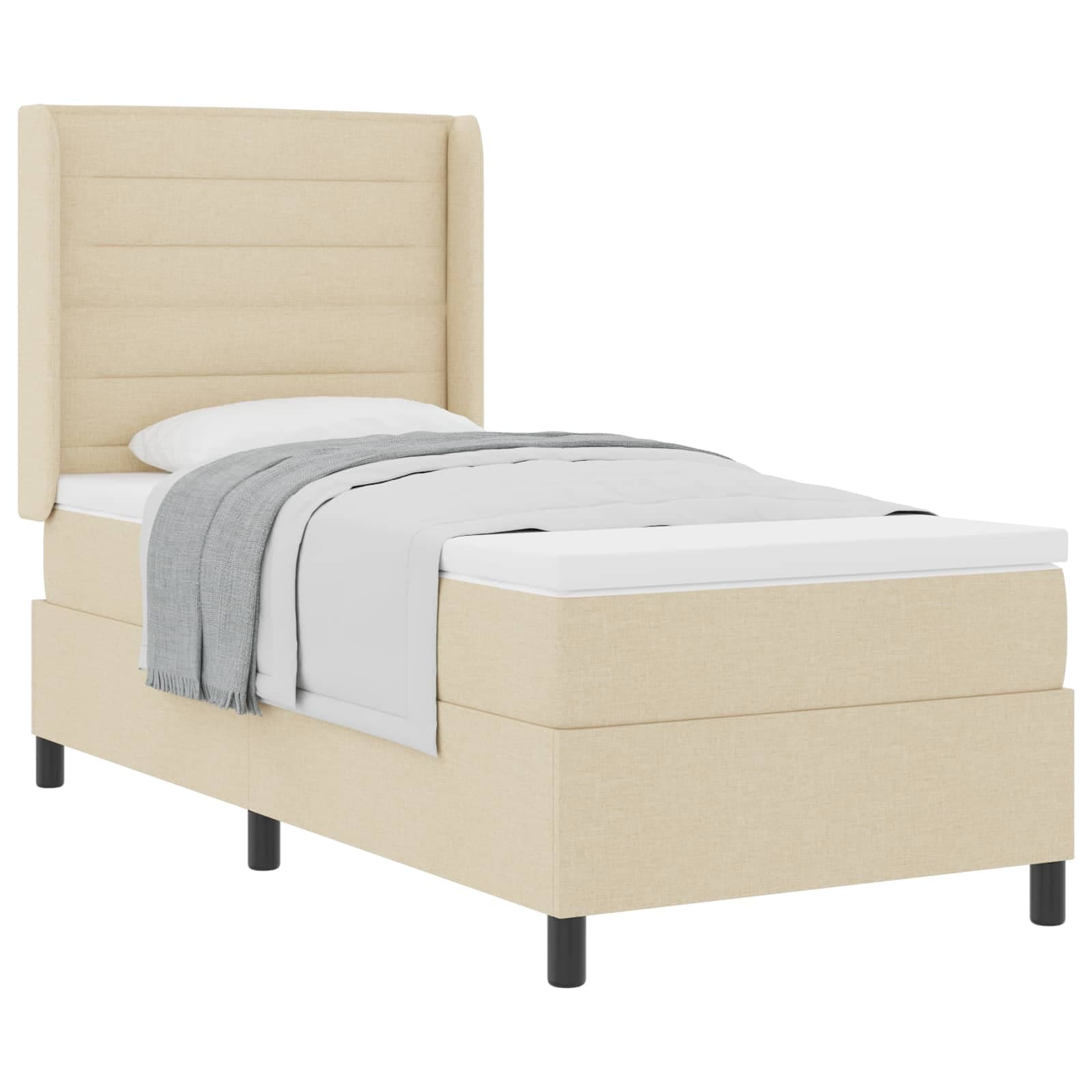 vidaXL Cama Box com colchão com cabeceira Creme 190 x 90 cm tecido