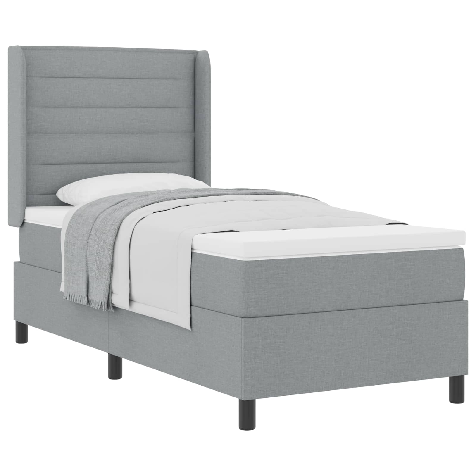 vidaXL Cama Box com Colchão Cinza Claro 100x200 cm Tecido - 1446696287
