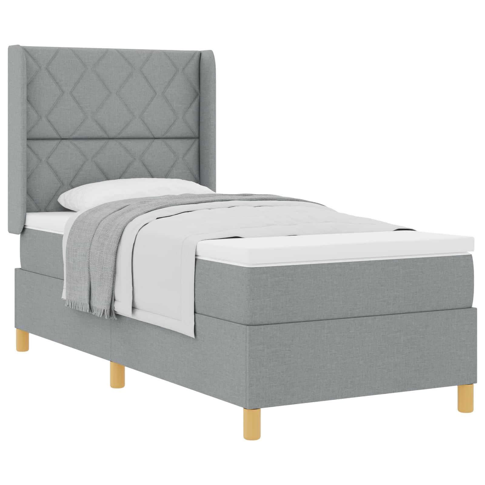 vidaXL Cama Box com Colchão Cinza Claro 100x200 cm Tecido - 2953551629