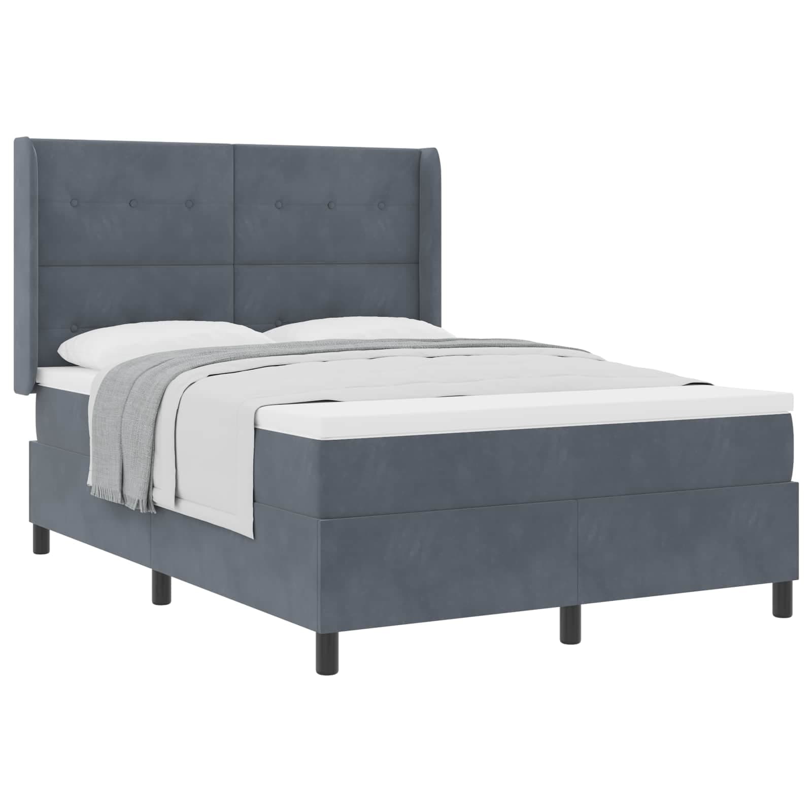 vidaXL Cama Box com colchão Cinza Escuro 140 x 190 cm Veludo