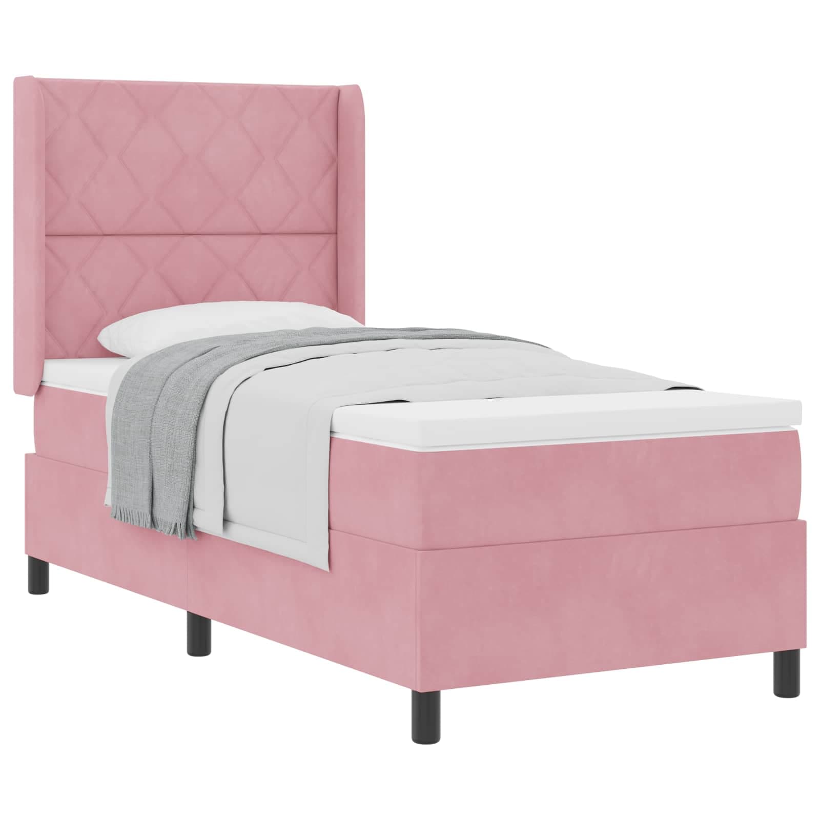 vidaXL Cama Box com colchão com cabeceira Rosa 90 x 190 cm Veludo
