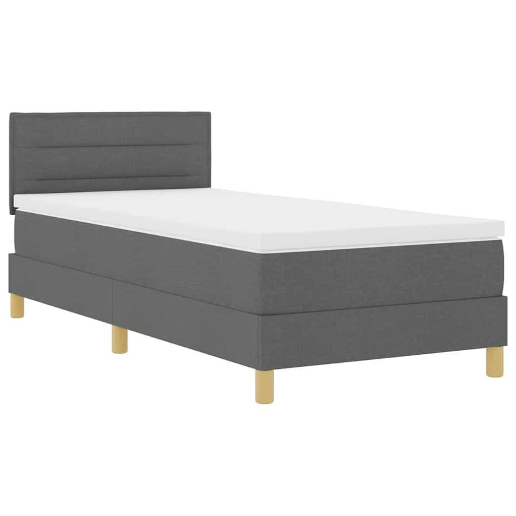 vidaXL Cama Box com Colchão e led Cinza Escuro 90x200 cm Tecido - 1293878985