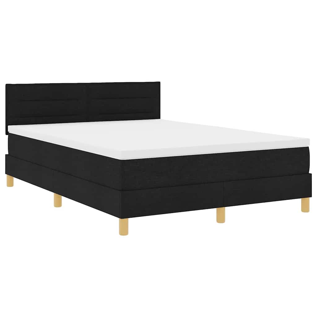 vidaXL Cama Box Spring LED com fitas LED Preto 140 x 190 cm tecido