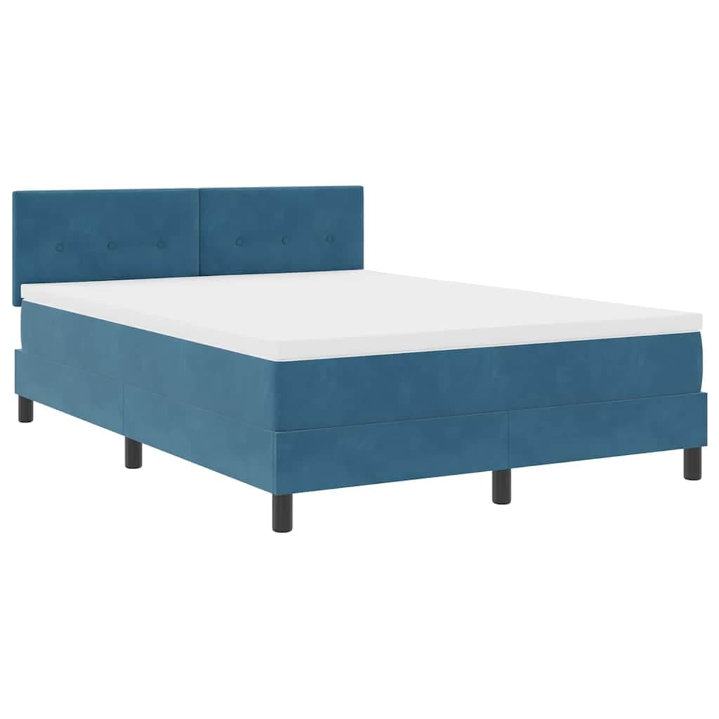 vidaXL Cama Box Spring com Colchão e led Azul Escuro 140x190 cm Veludo - 4109223569