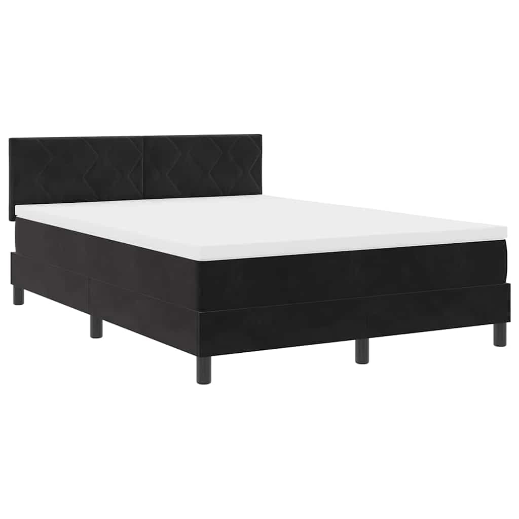 vidaXL Cama Box Spring LED com colchão Preto 140 x 190 cm Veludo