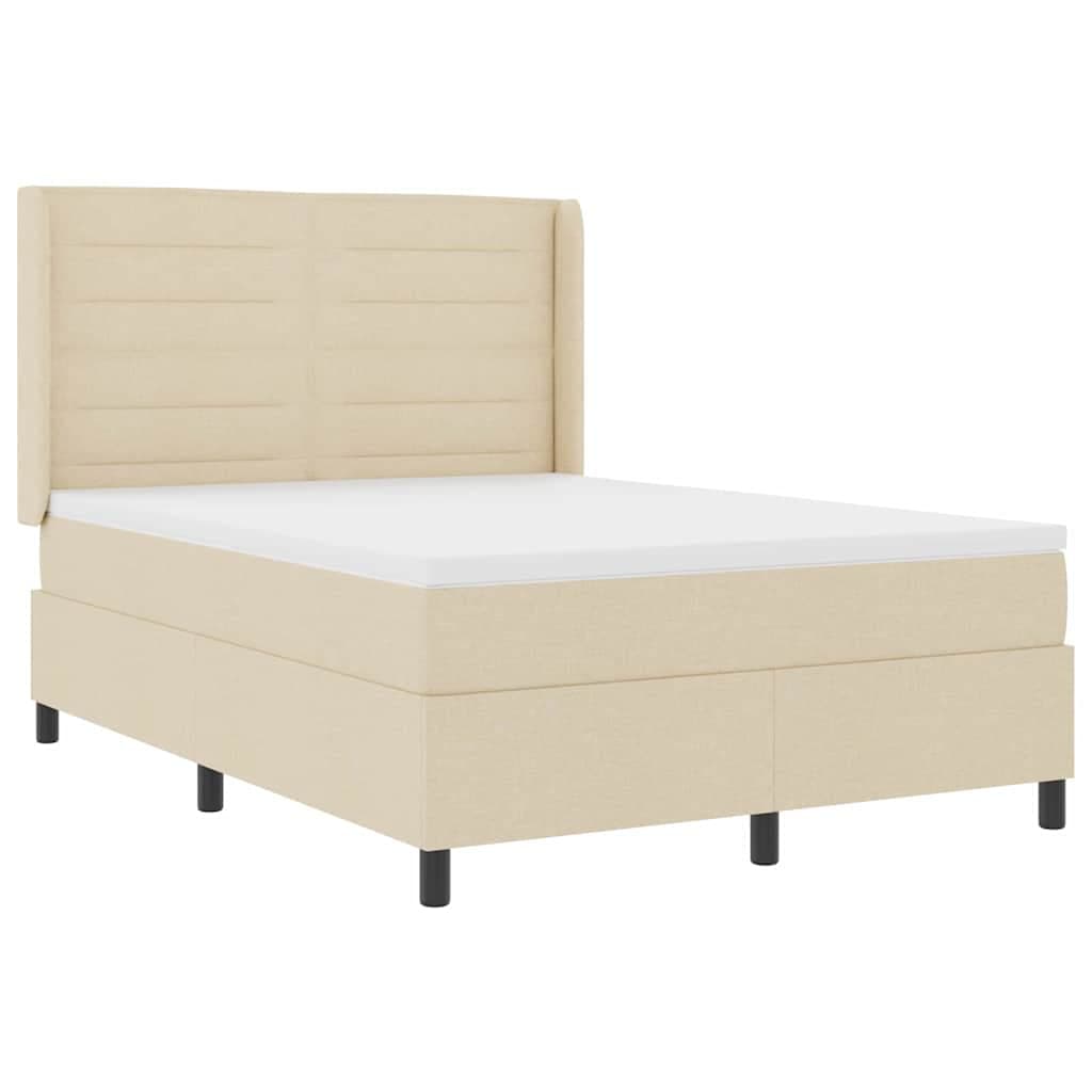 vidaXL Cama Box Spring com Colchão e led Creme 140x190 cm Tecido - 1732161185