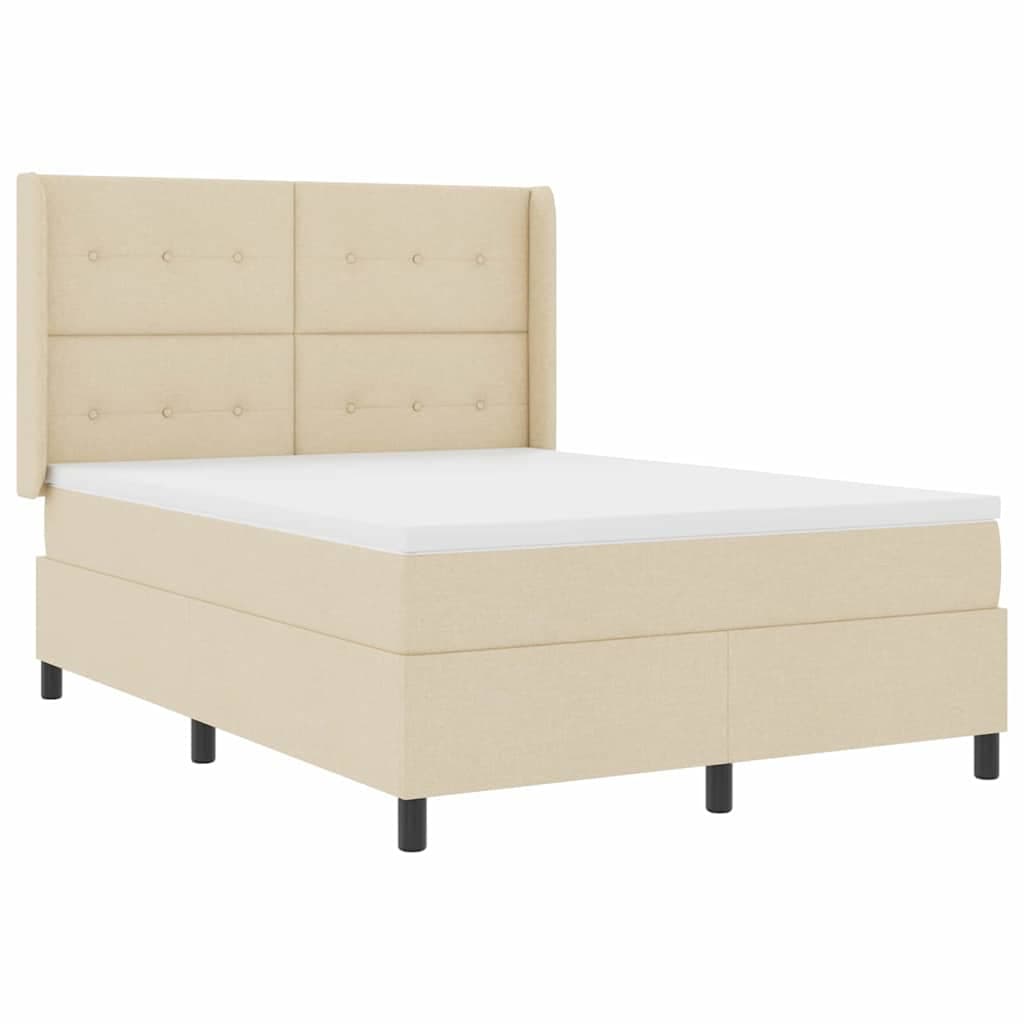 vidaXL Cama Box com Colchão e led Creme 140x190 cm Tecido - 3657649885
