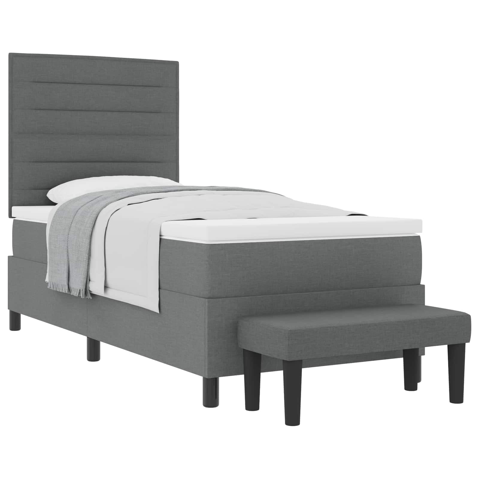vidaXL Cama Box Spring com Colchão e Banco Cinza Escuro 90x200 cm Tecido - 474628485