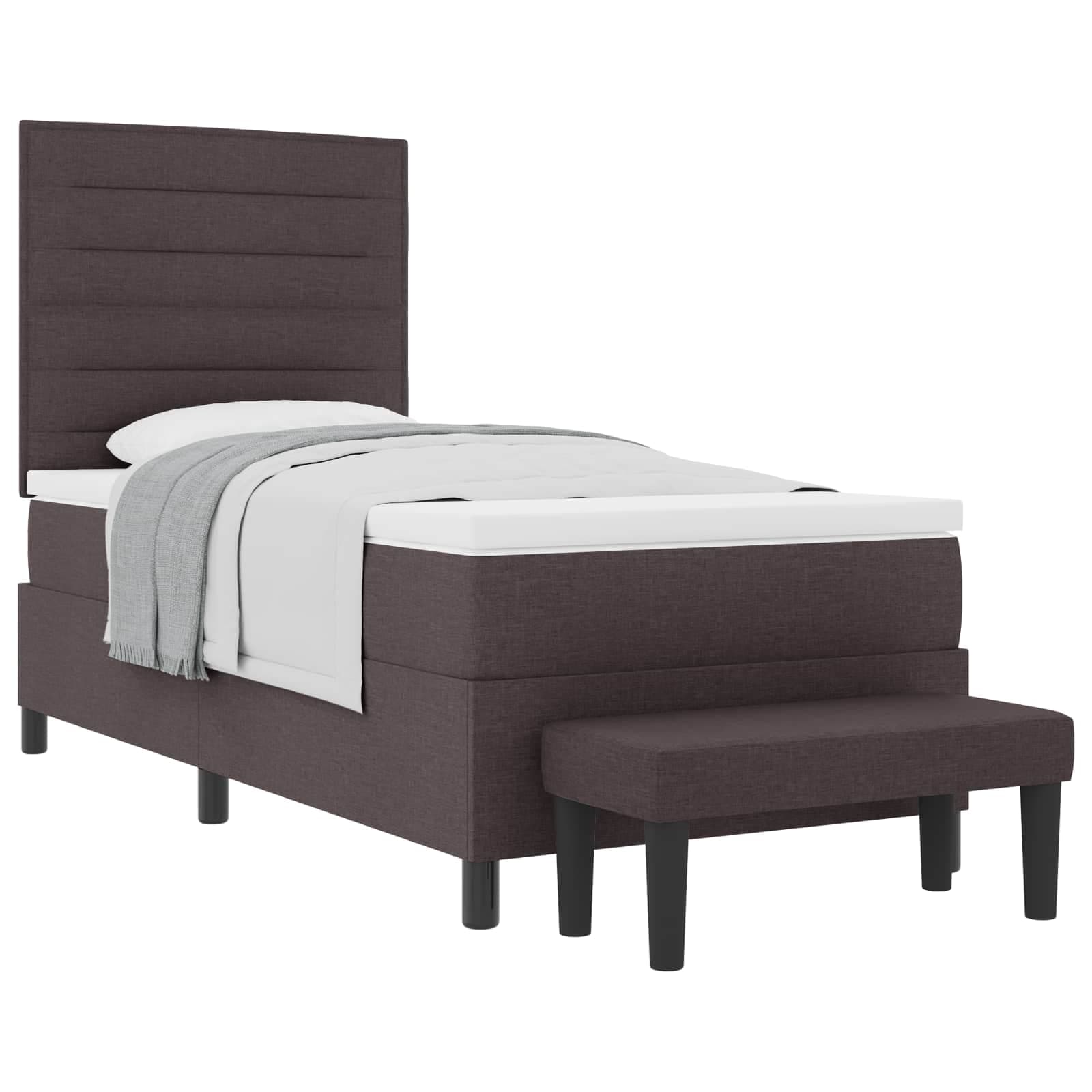 vidaXL Cama Box Spring com Colchão & Banco Marrom Escuro 90x200 cm Tecido - 4064551081