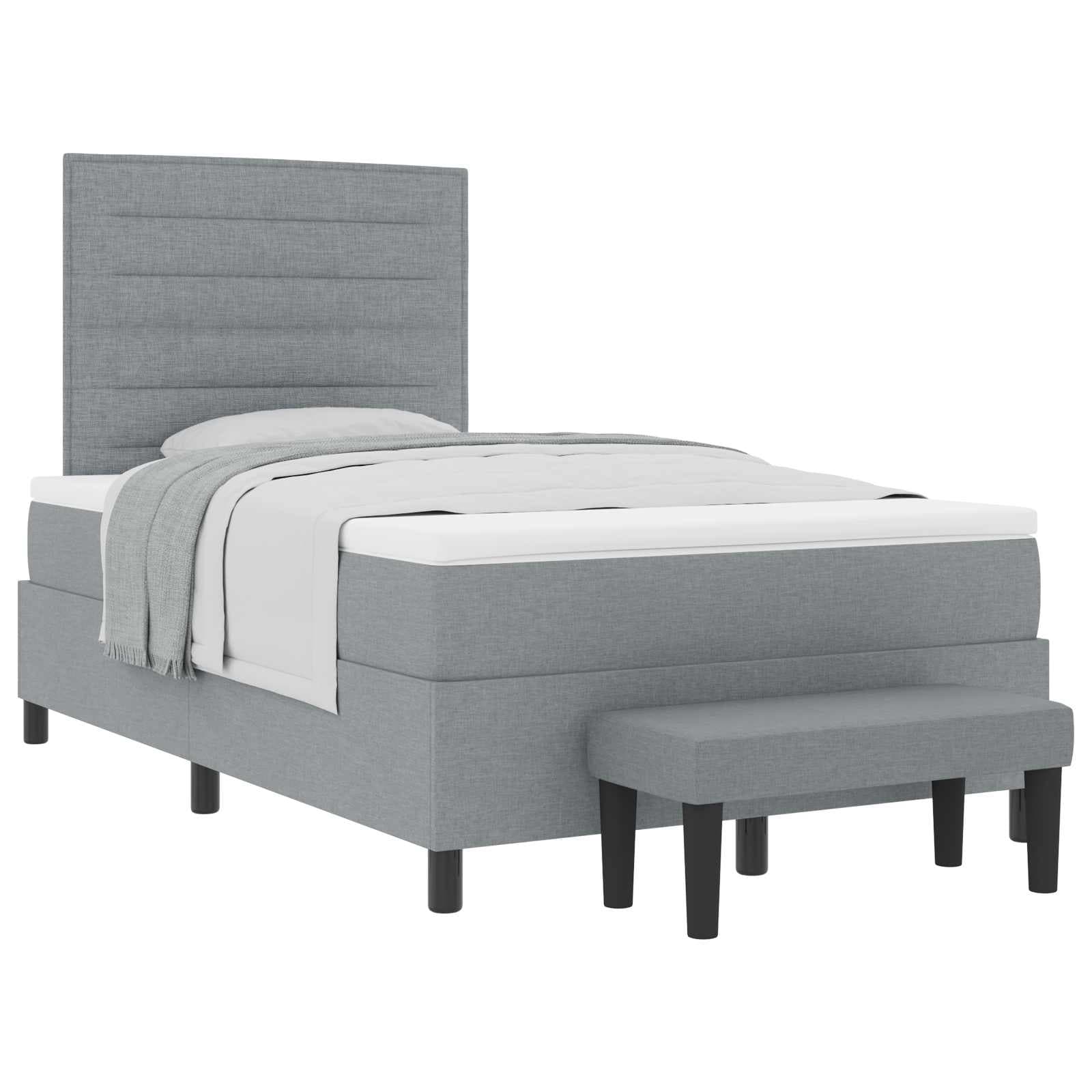 vidaXL Cama Box com Colchão & Banco Cinza Claro 120x200 cm Tecido - 2194238475