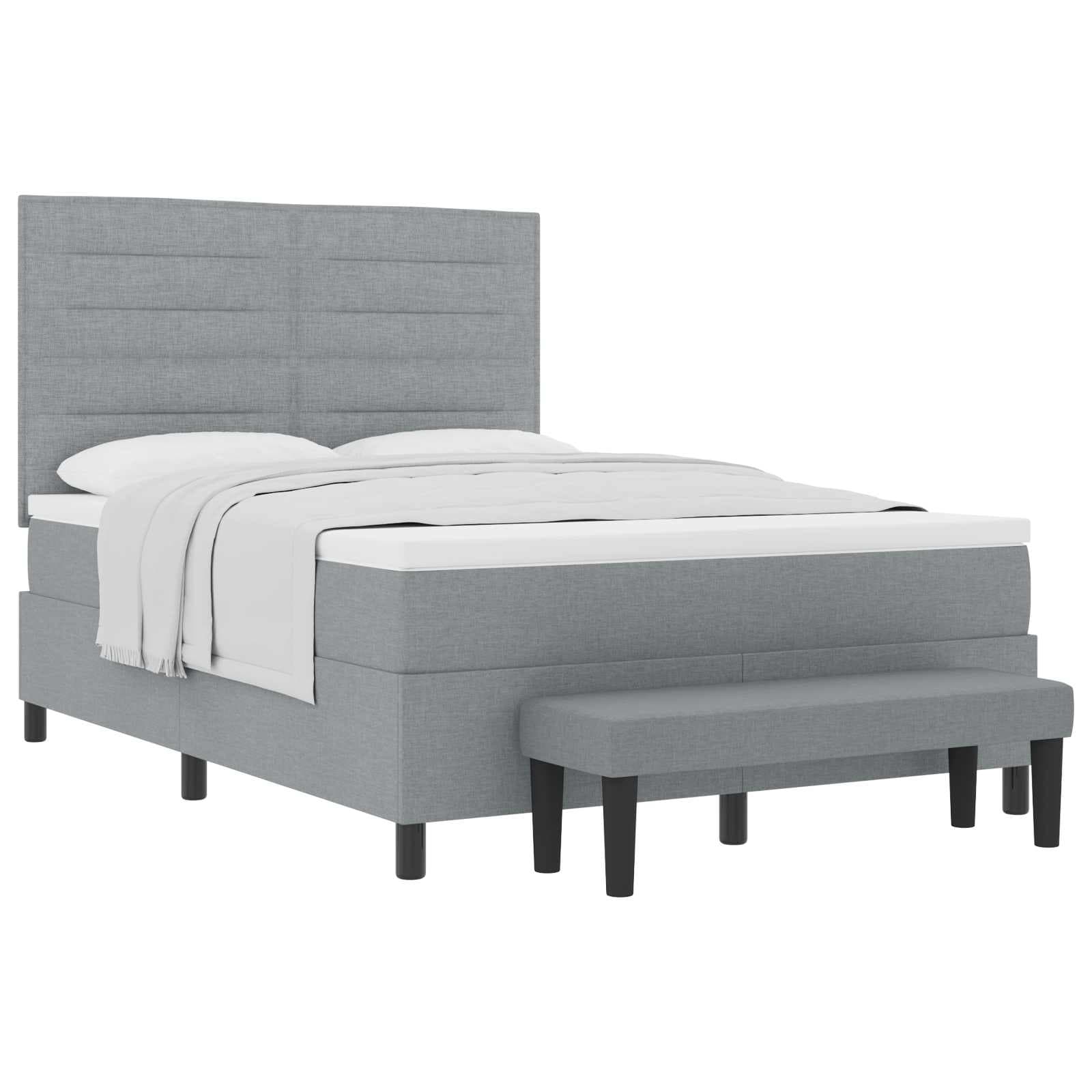 vidaXL Cama Box com Colchão e Banco Cinza Claro 140x190 cm Tecido - 4212511919