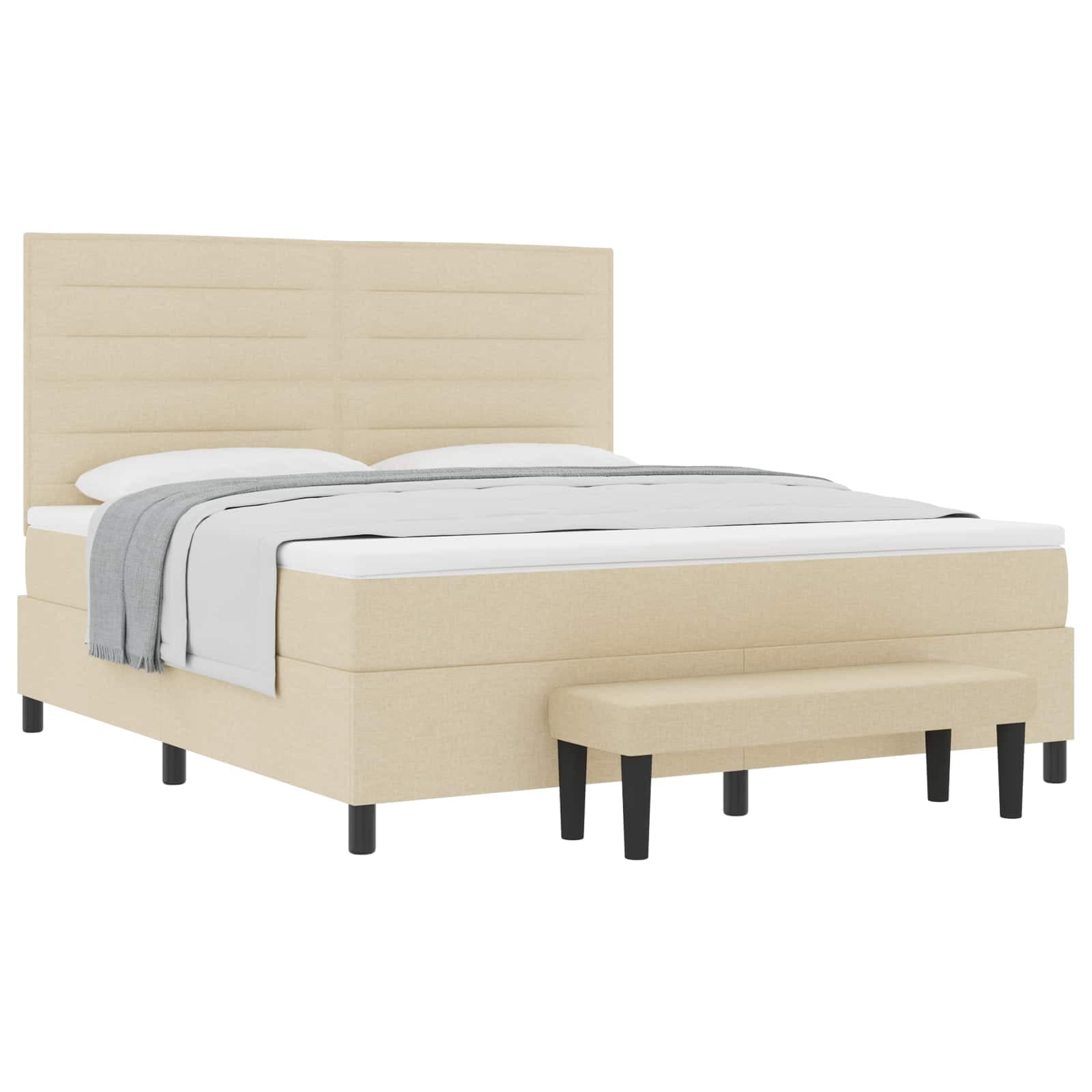 vidaXL Cama Box Spring com Colchão e Banco Creme 180x200 cm Tecido - 2976325883