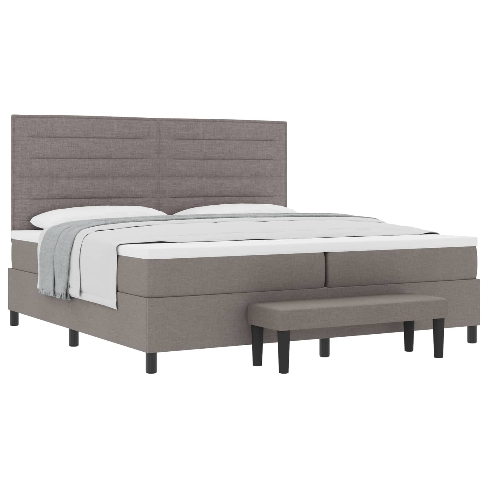 vidaXL Cama Box Spring com Colchão e Banco Cinza 200x200 cm Tecido - 2636625697
