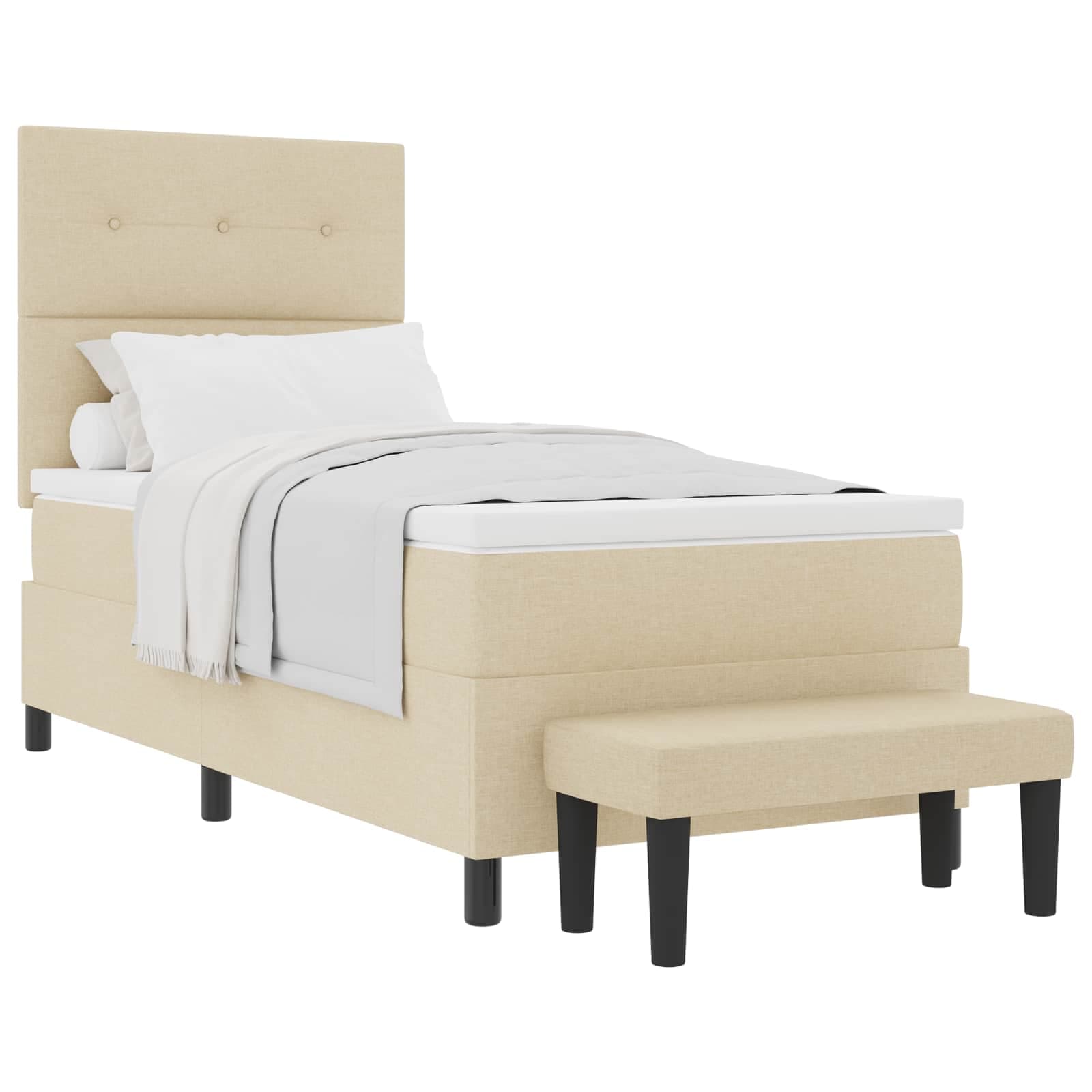 vidaXL Cama Box com Colchão e Banco Creme 100x200 cm Tecido - 2996938755