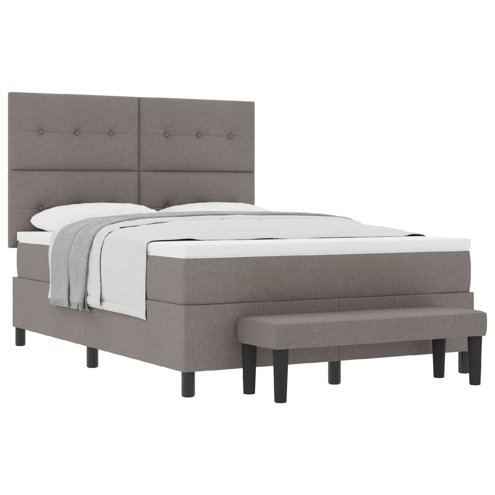 vidaXL Cama Box Spring com Colchão e Banco Taupe 140x190 cm Tecido - 2157431425