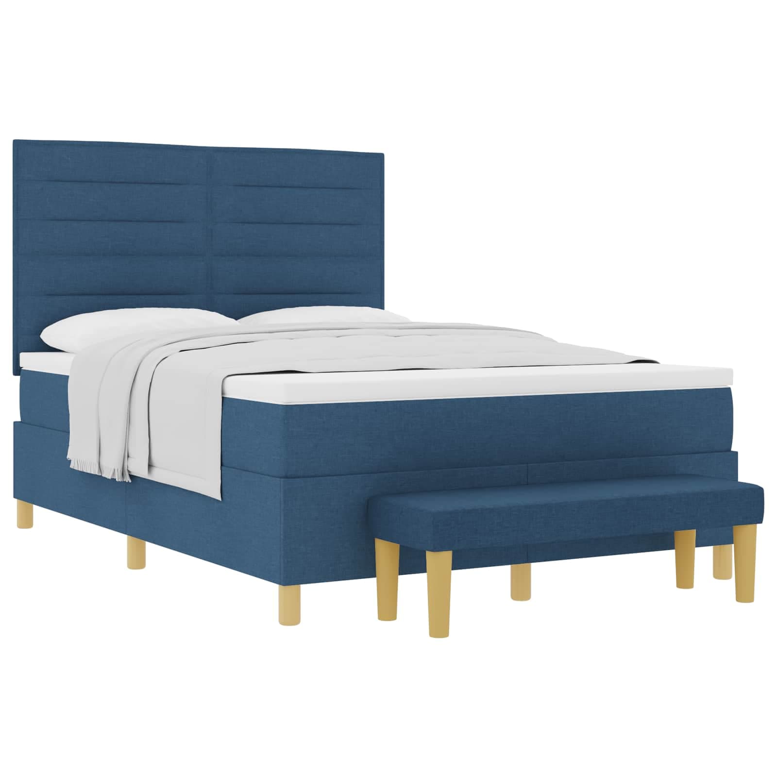 vidaXL Cama Box Spring com Colchão e Banco Azul 140x190 cm Tecido - 4006188992