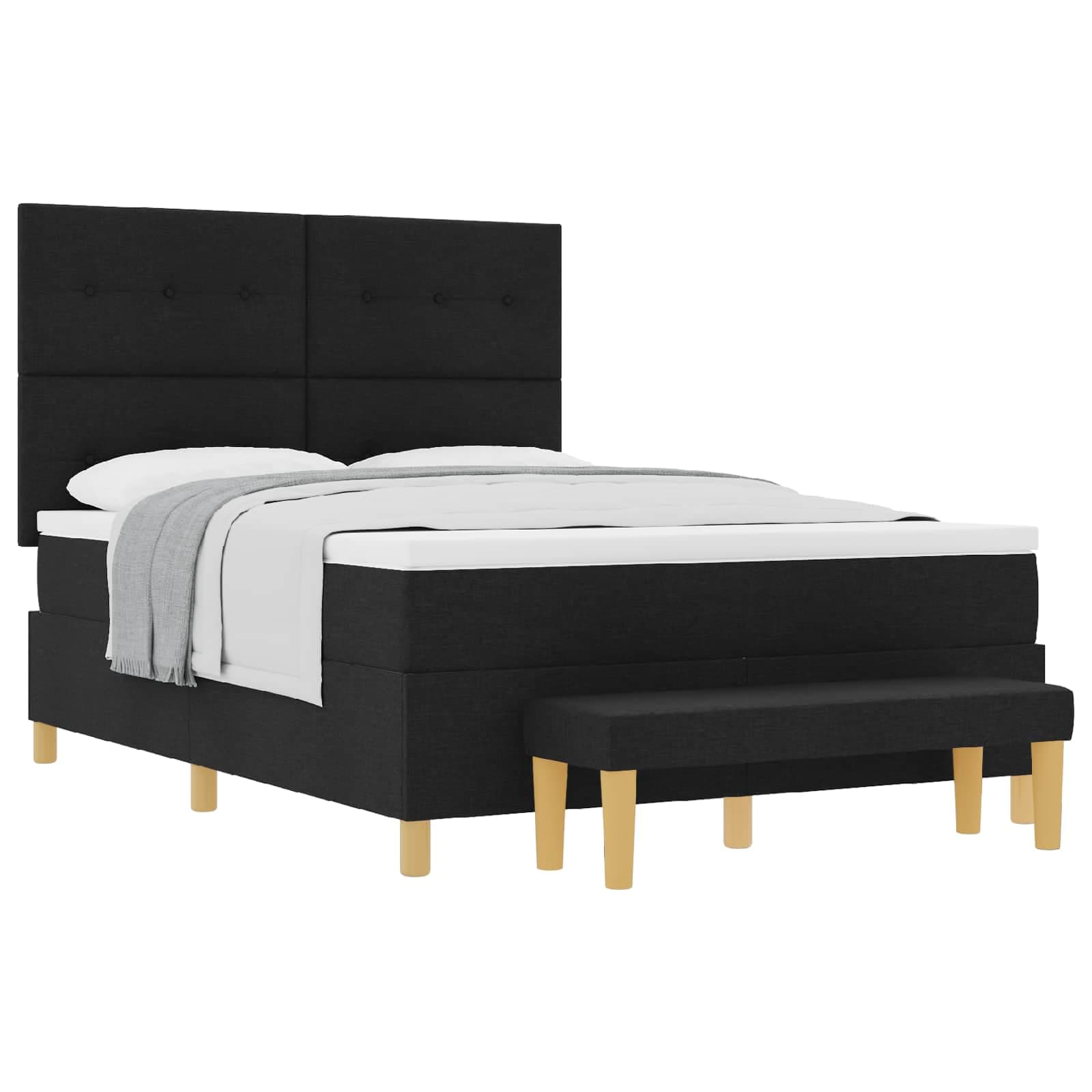vidaXL Cama Box com cabeceira Preto 190 x 140 cm tecido